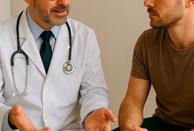 Мужчина общается с врачом
